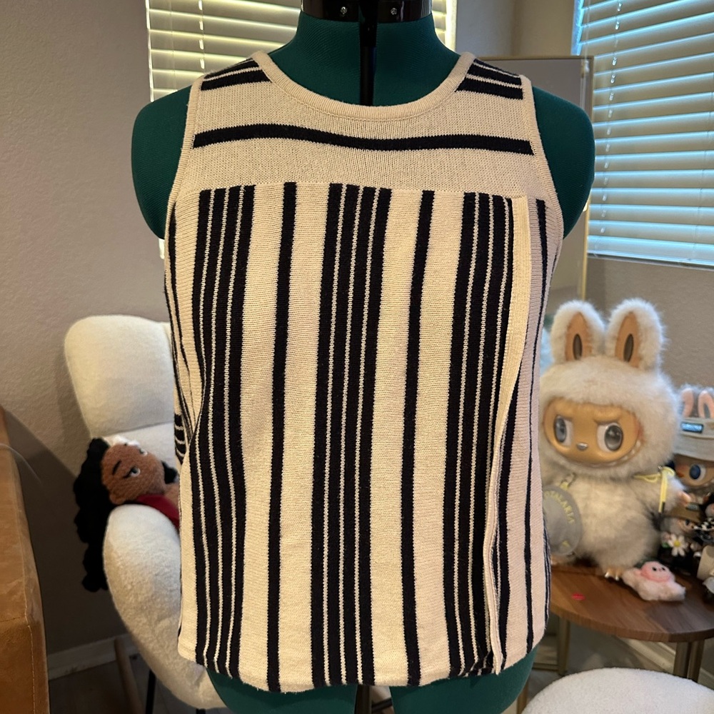 Navy and Cream Striped Sleeveless Top